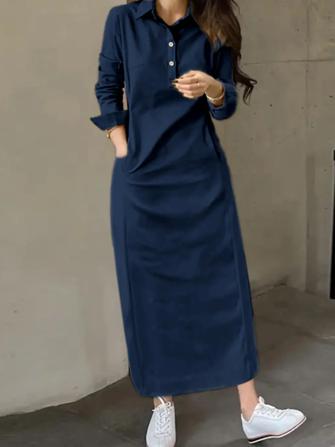 Elegant Shirt Dress, Solid Casual Long Sleeves Button, Minimalist Style with High-End Feel, Perfect for Sophisticated Looks, Simple Yet Luxurious Design