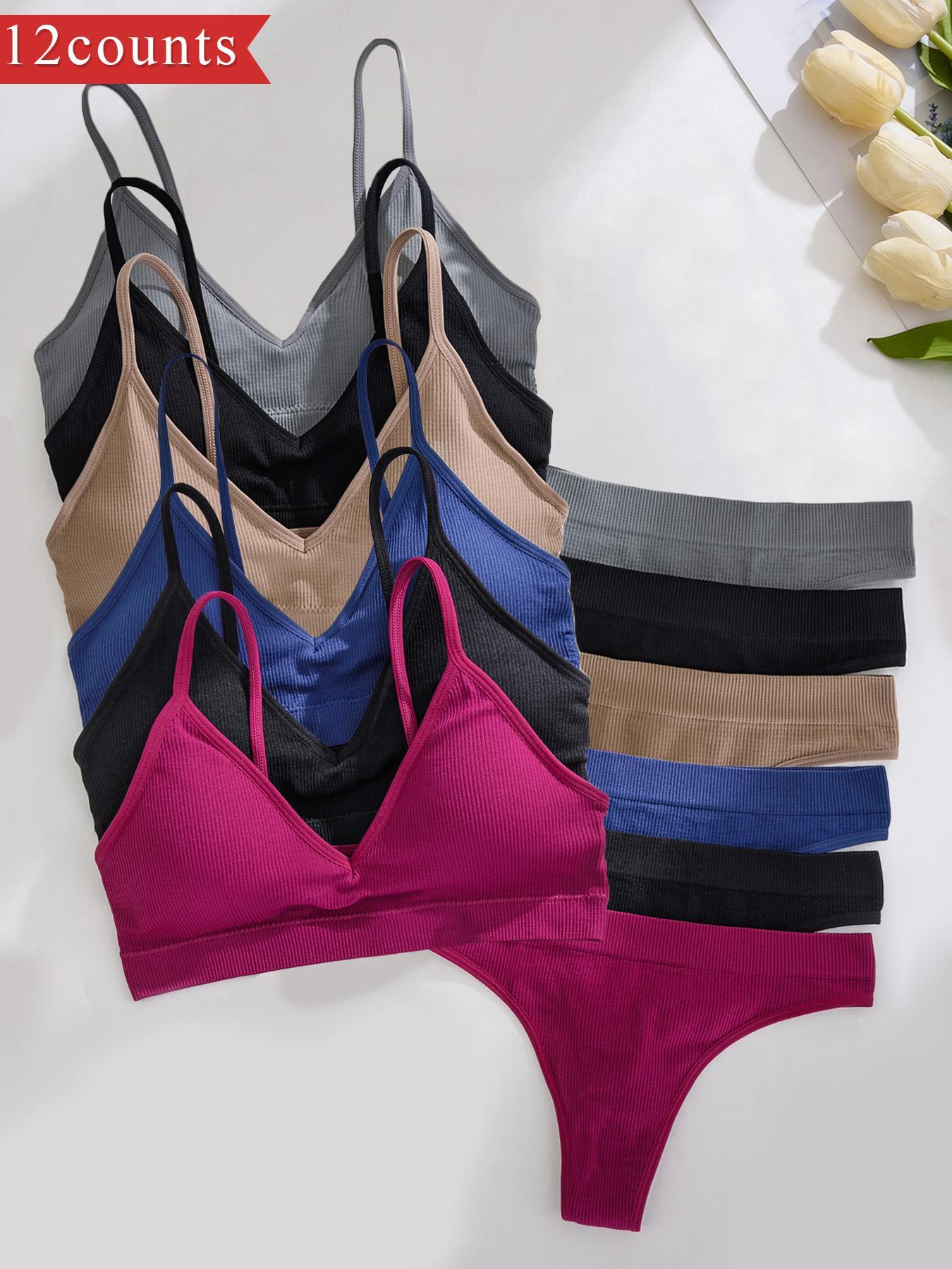 Women's Textured Wireless Seamless Bra and Panty Set, Soft Comfy Breathable Lingerie Set, Solid-Color Underwear for Women