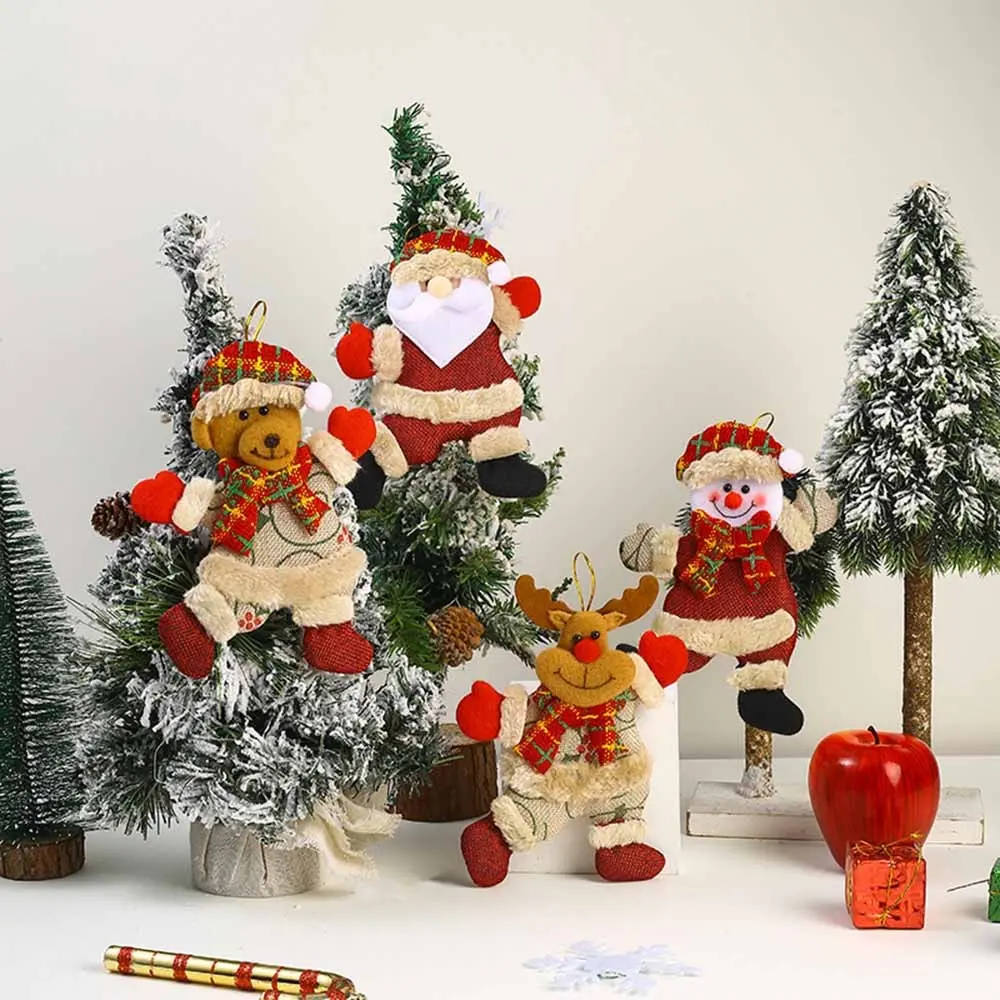 4/8/16 Pieces Christmas Tree Plush Ornaments Santa Snowman Bear Decorations Xmas Tree Plush Pendants Hanging Doll Ornaments for Christmas Party Supplies-Random