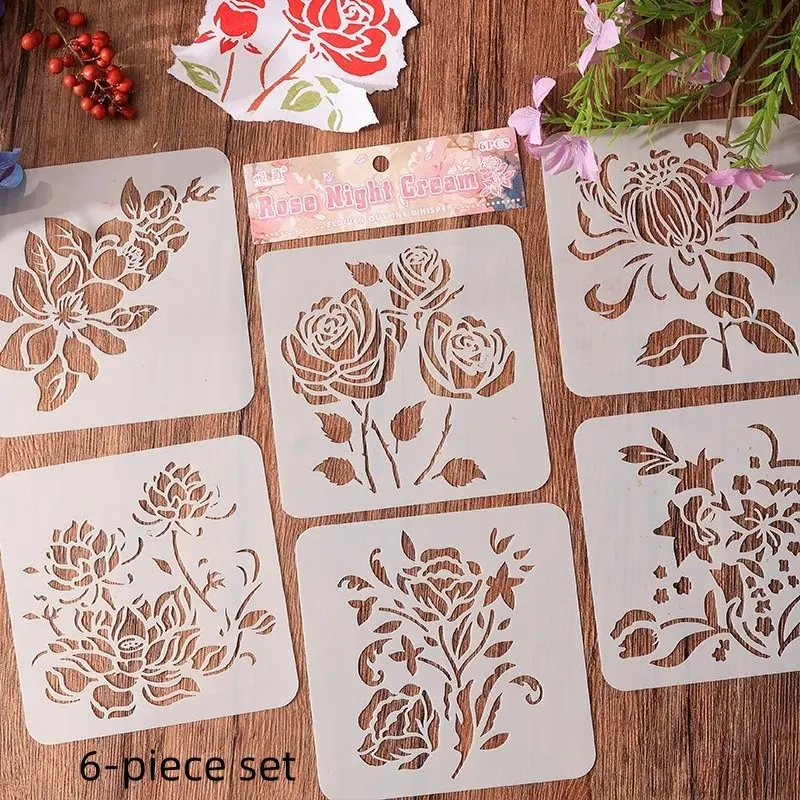 6-Piece Floral Cutout Drawing Template Set, Modern Plant Design, DIY Home Decor, Wall Art, Fence & Furniture Painting, Canvas Transfer, DIY Painting Supplies