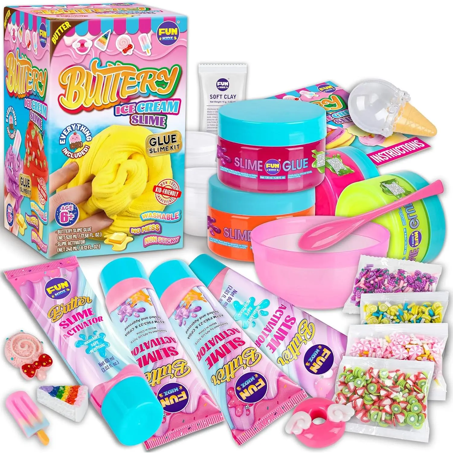 1:1 Buttery Glue Slime Kit for Kids Ages 8-12, Ice Cream Slime Making Kits for Girls Toys Includes 19 Pieces Supplies to Make Butter Slime Activity Party Gifts