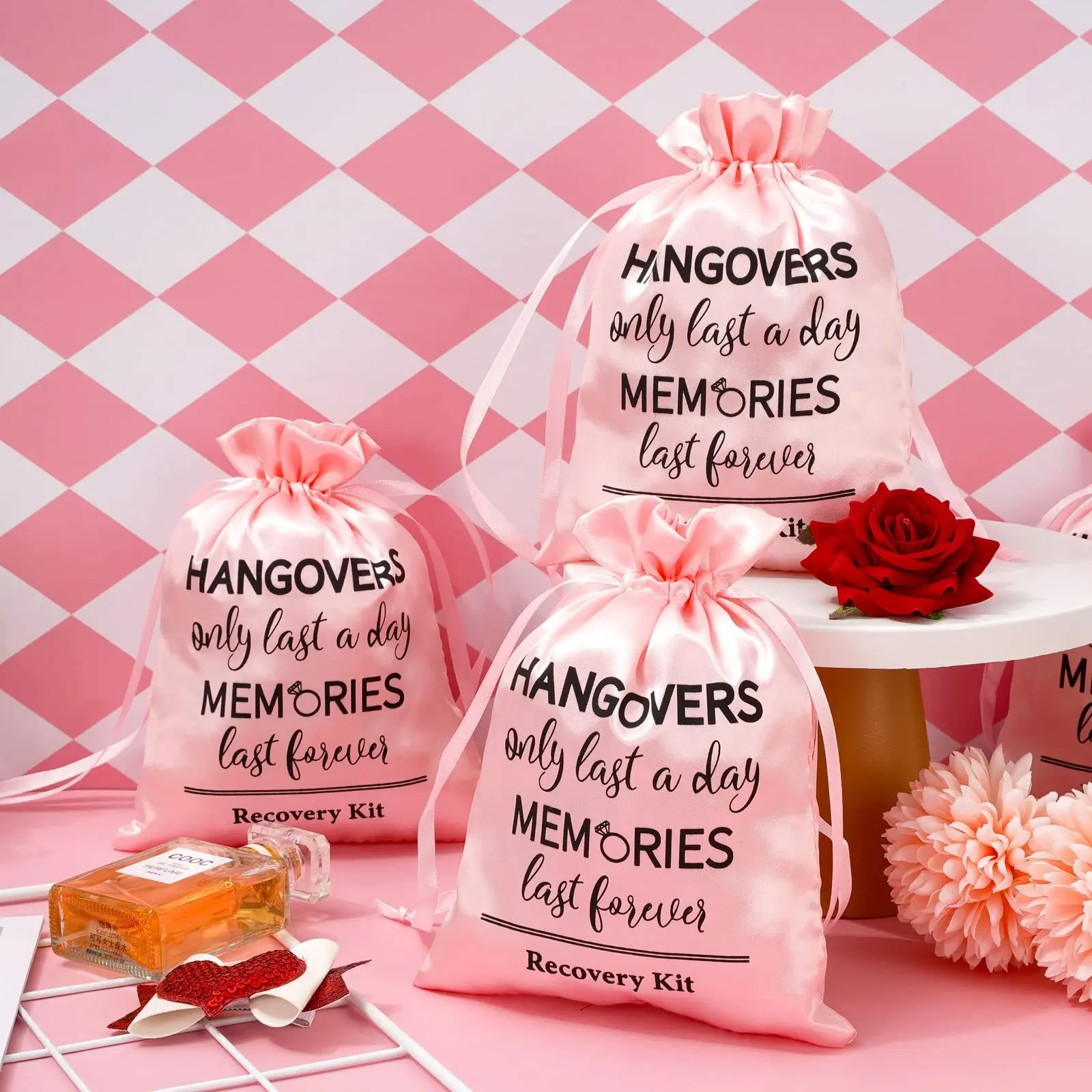Satin Hangover Emergency Kit Drawstring Bag, Singles Party Gift Bag, Bride Wedding Recovery Gift Bag, Girls Night Out Party Supplies, 10/20 Pieces