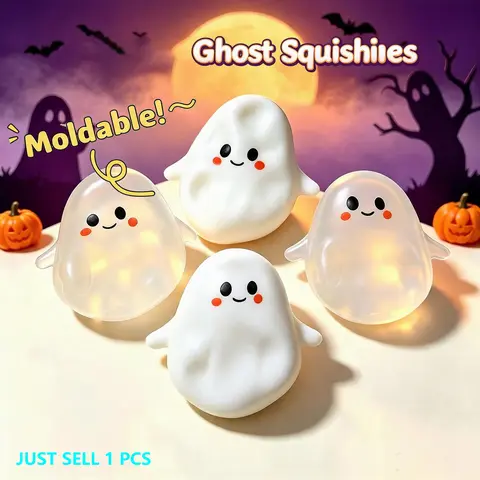 Moldable Coconut Oil Ghost Squishy Toy, No‑Rebound Soft Squeeze Fidget Toy for Stress Relief, Halloween Cute Ghost Decompression Toy, Decompression Squeeze Fidgets