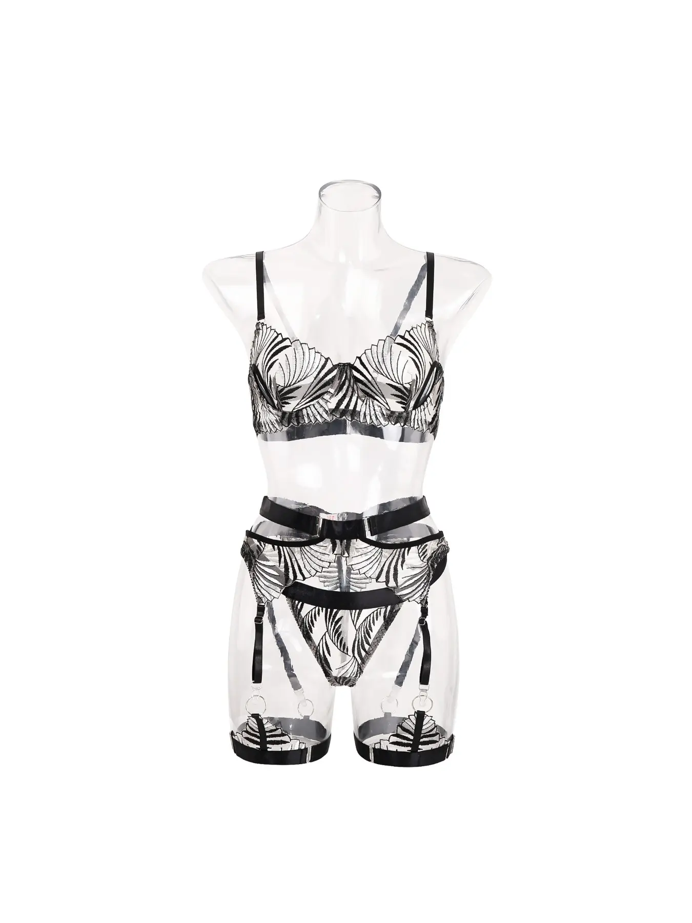 Sexy Lingerie Set Women Embroidery Underwire Push Up Bra With Garter Belt Russian Style Outfit