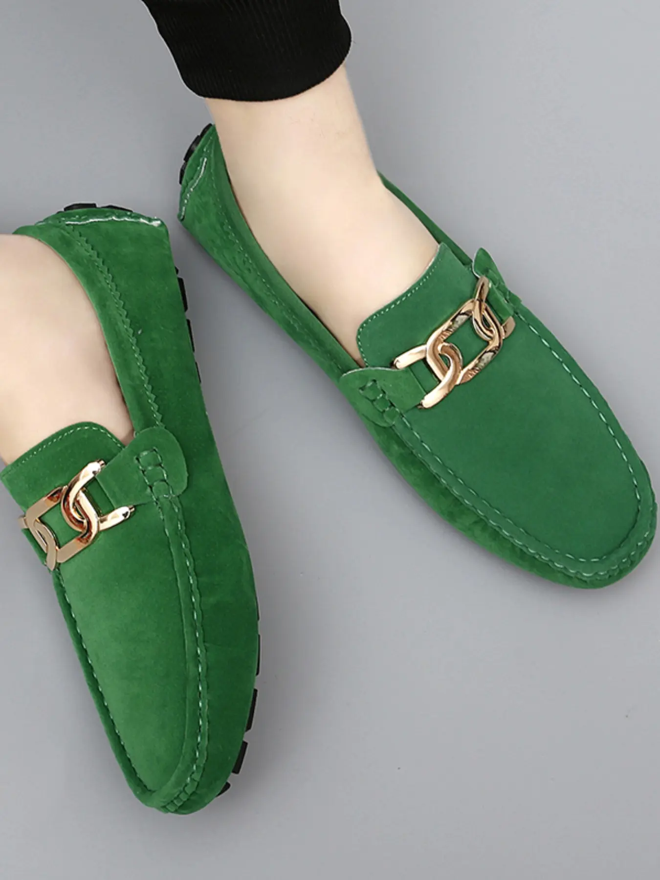 Men's Summer New Multicolor Frosted Fashionable Easy Breezy Loafers, Metal Buckle Decoration, Soft Sole Anti-Slip Driving Shoes, Casual Couple Flat Shoes