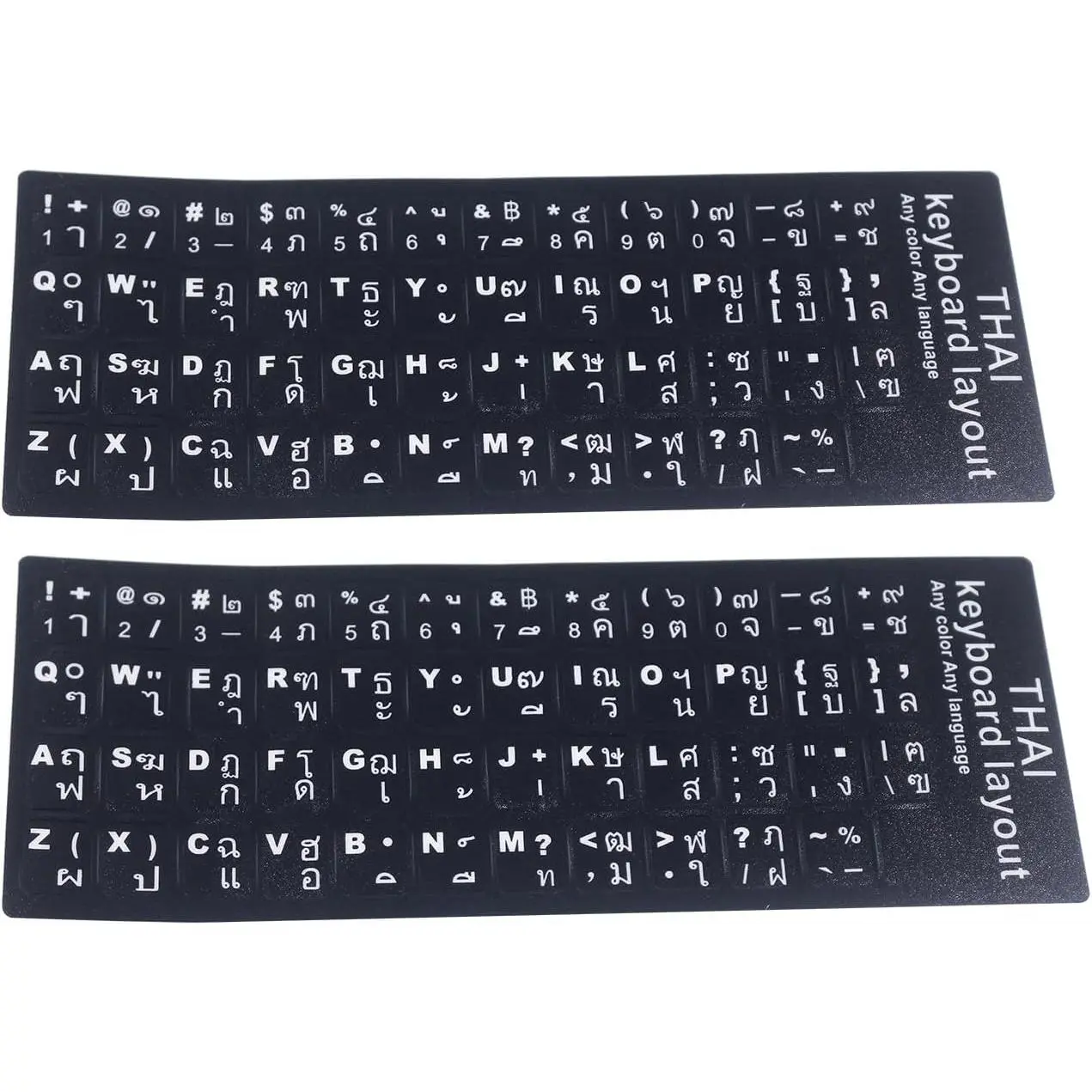 2 count  Thai Language Keyboard Stickers, Matte Thai Keyboard Stickers with White Font  Black Background for Laptops or Desktops, Keyboard Alphabet  Stickers