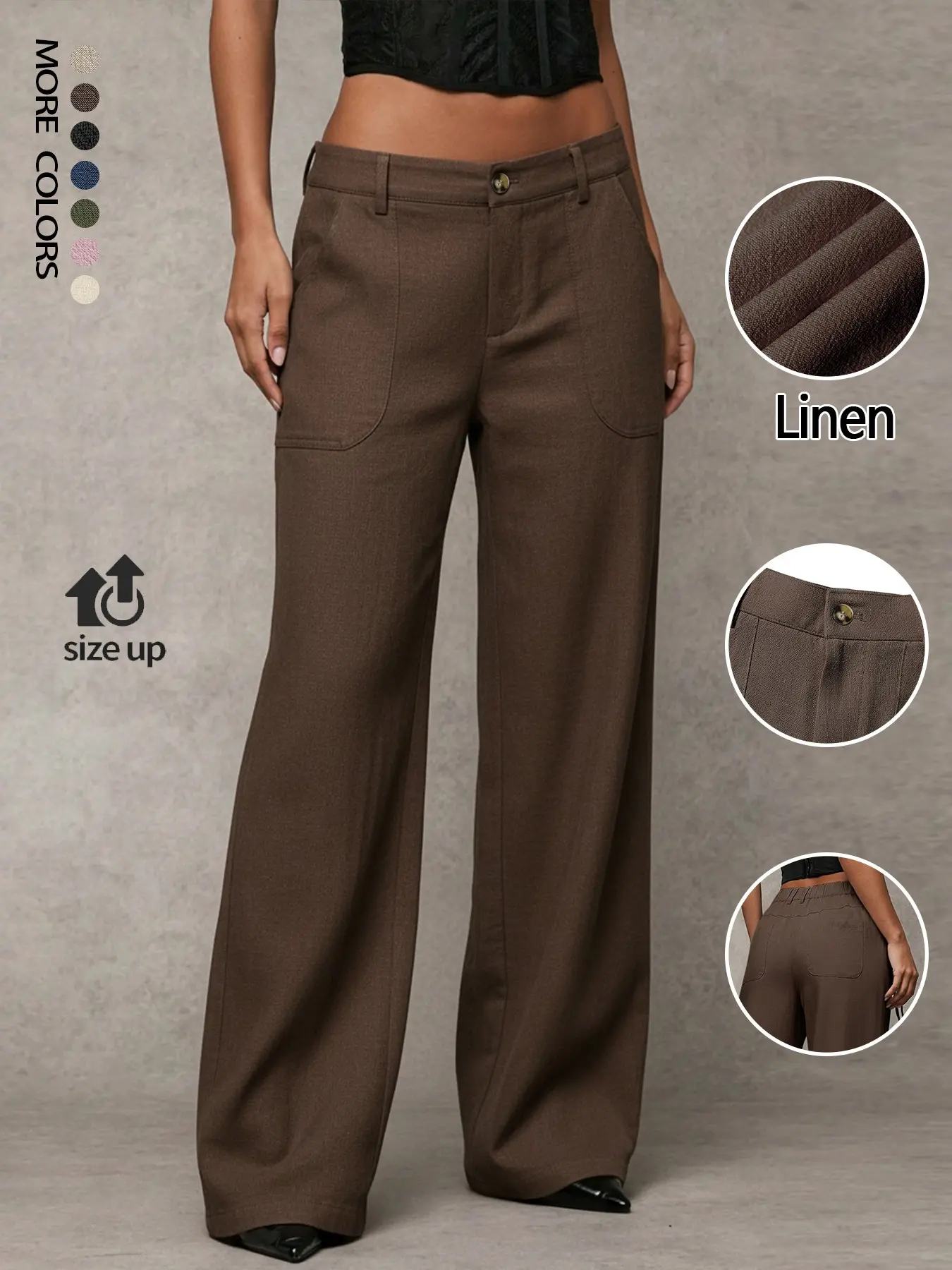 Women's Classical Basic Linen Palazzo Pants Summer Flowy Wide Straight Leg Beach Trousers With Pocket Casual Solid Color Soft Elastic High Waist Lounge Pants Travel Vacation Bottoms Date Brunch Home Work Streetwear Outfit