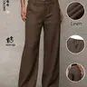 Women's Classical Linen Palazzo Pants Summer Flowy Wide Straight Leg Beach Trousers With Pocket High Rise Casual Solid Color Soft Elastic High Waist Lounge Pants Travel Vacation Bottoms Date Brunch Home Work Streetwear Outfit