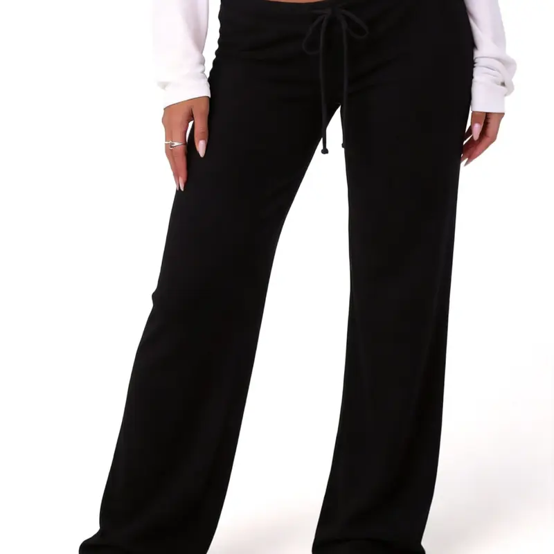 Women's Black Low-Waist Drawstring Sweatpants, Y2K Bootcut Lounge Pants, Soft Stretchy Casual Trousers, Versatile Bottoms