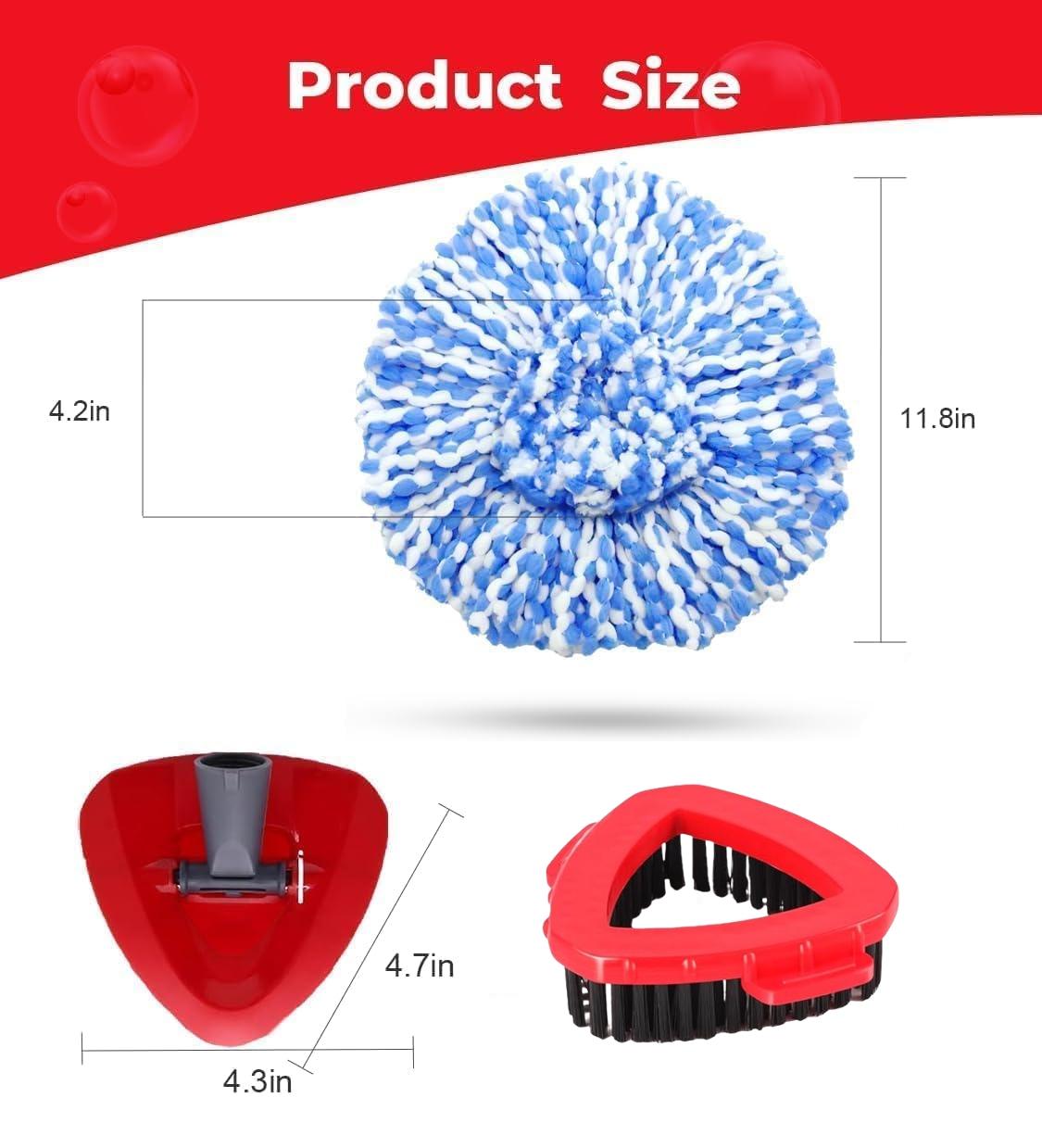 ONLY for 2-TANK SYSTEM) Spin Mop Replace Head Compatible with O-Cedar RinseClean 2 Tank, Mop Replacement Head  Base, 3 Microfiber Head Refills+1 Brush(Hide inside)+1 Base Combo Set (Blue)