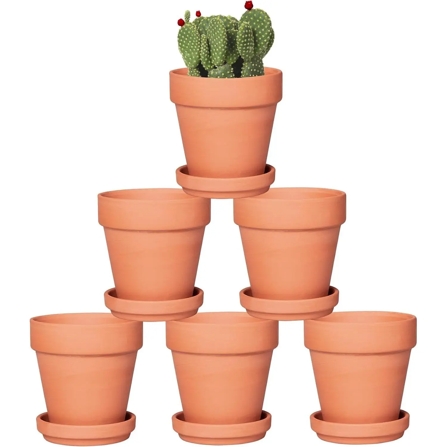 4 Inch Terracotta Pots with Saucer - 6 Pack Small Clay Plant Pots with Drainage Holes, Flower Pots with Tray, Terra Cotta Pots for Indoor Outdoor Plants, Crafts, Wedding Favor