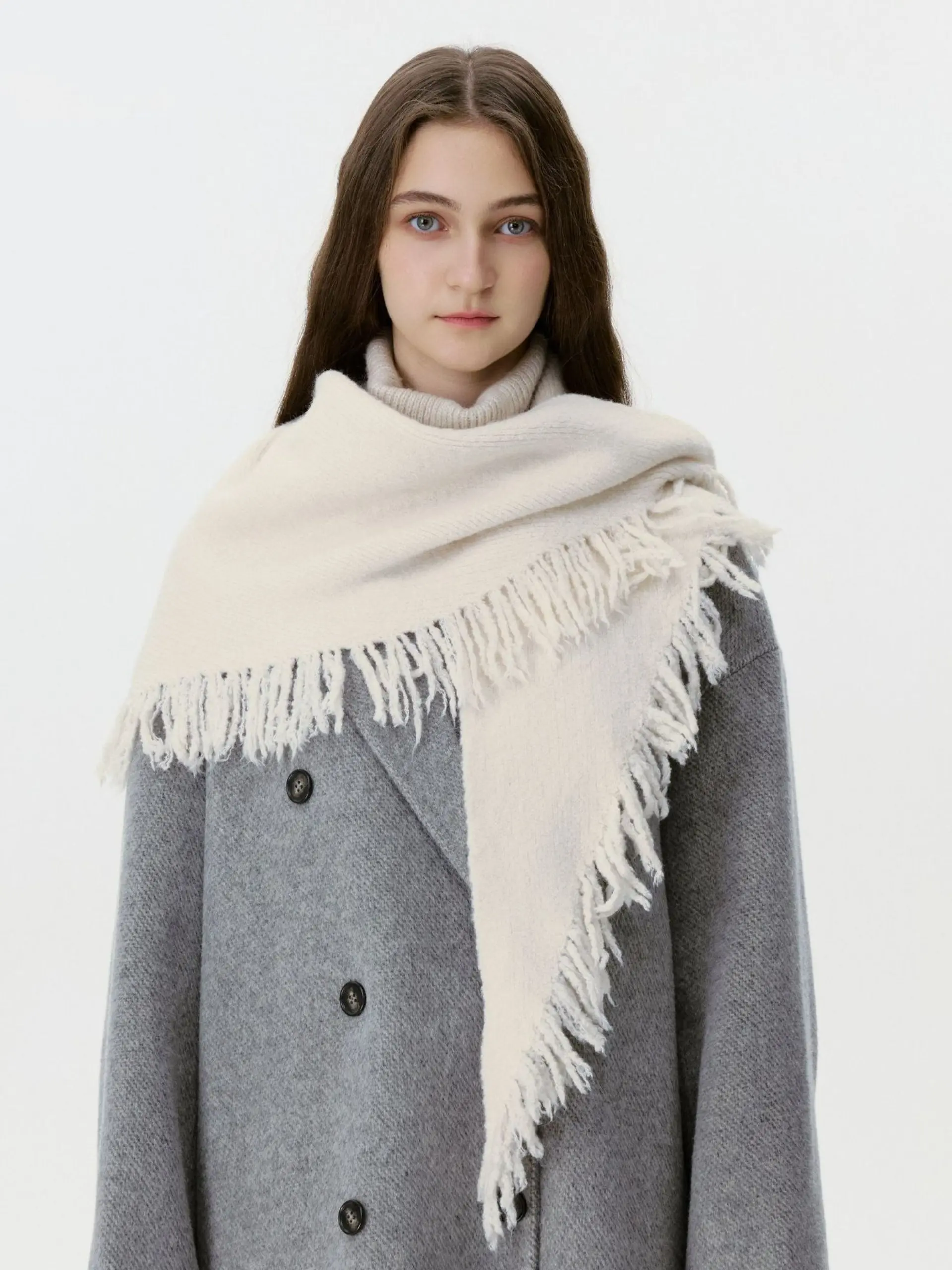 Tassel Triangle Knit Scarf for Men and Women, Soft Solid Color Woolen Warm Neck Wrap, Fall Winter Fashion Accessory