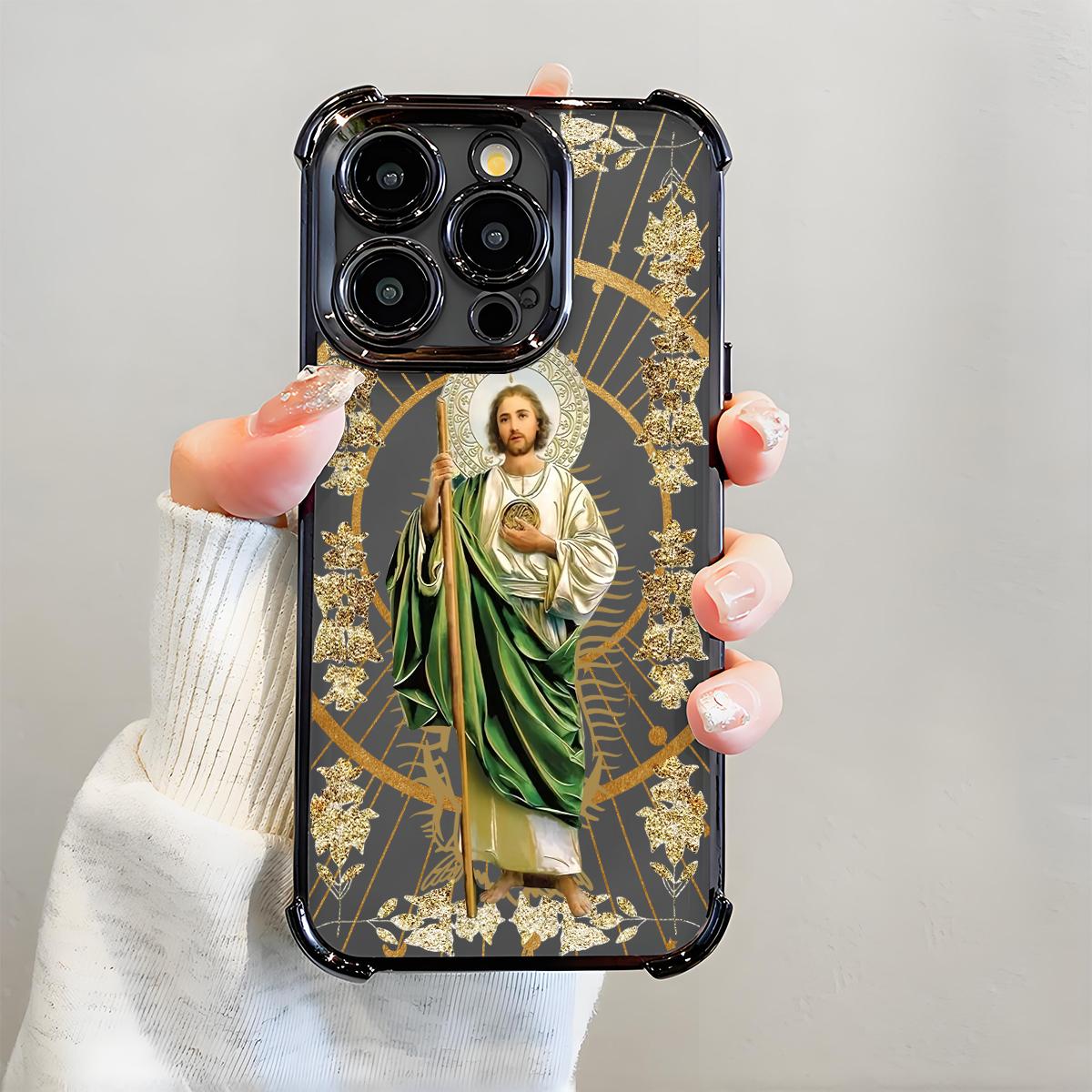 St. Jude Pattern Phone Case, Electroplated Cover with Airbag Shockproof Slim Soft TPU Cover for iPhone 11 12 13 14 15 16 Pro Max Plus Cellphone Shell