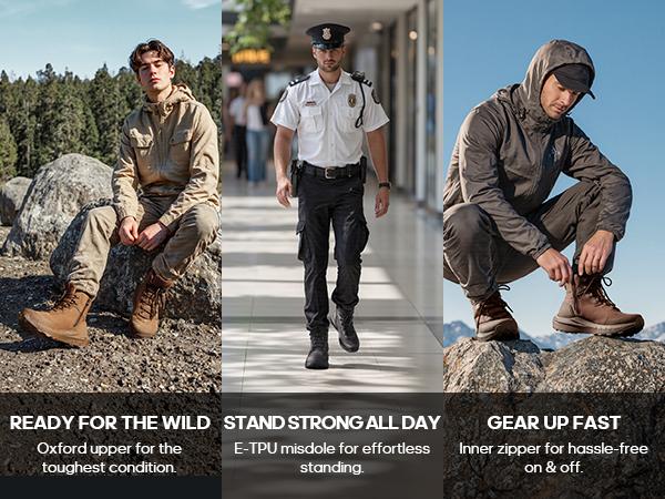 NORTIV 8 Men's Tactical Hiking Boot Lightweight Cushion Sole Boots for Work All Day Side Zipper Motorcycle Combat Military Boot Arch Support 8 Inches Terrascope