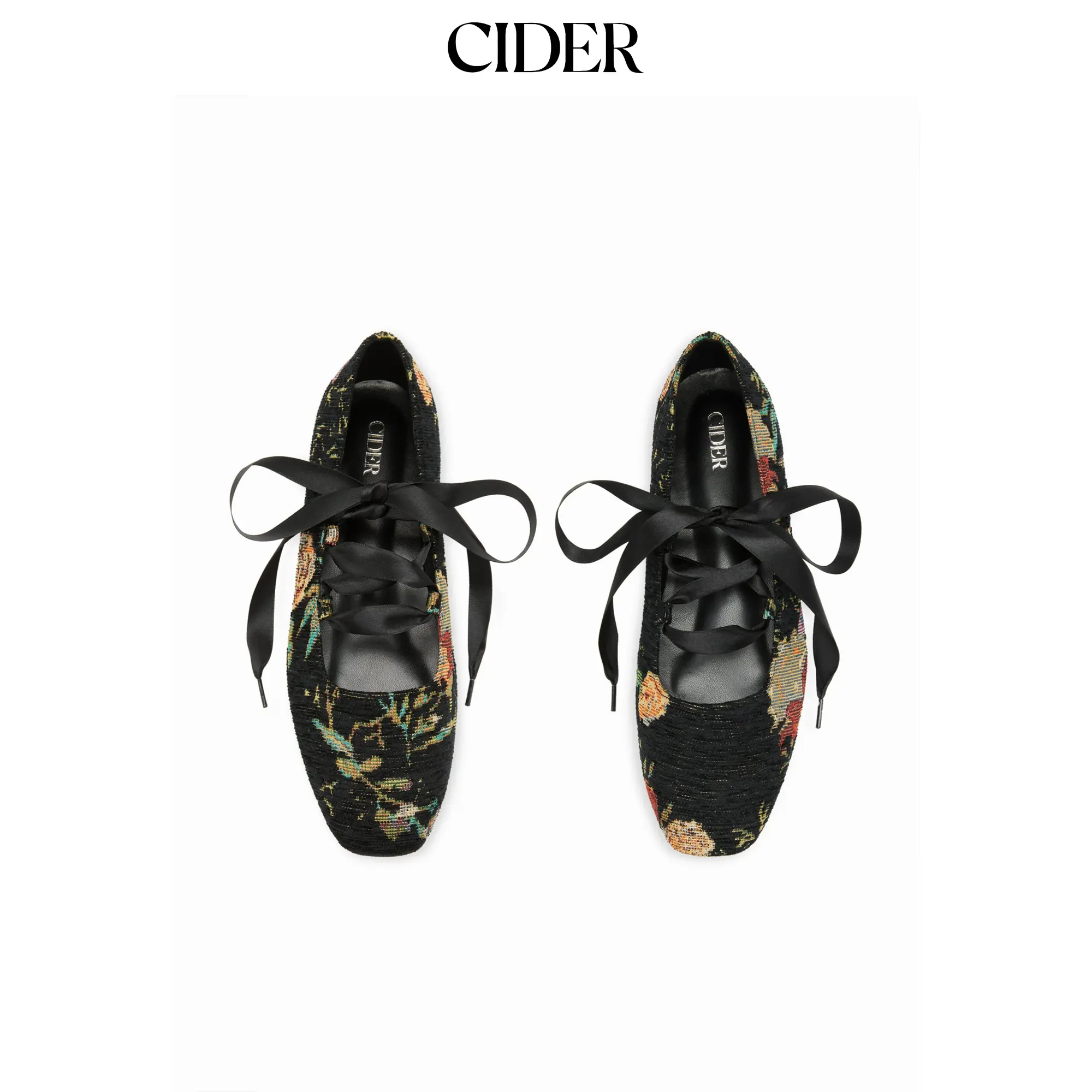 Cider FLORAL LACE-UP BALLET FLATS
