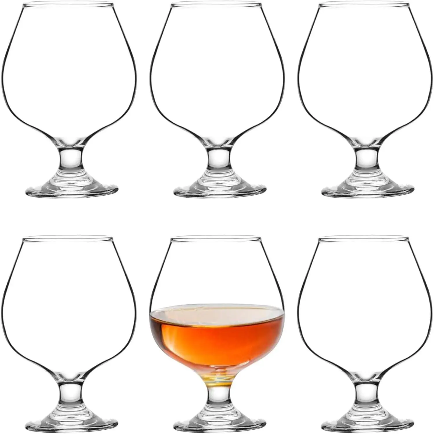 Brandy Glasses Set of 6 - Cognac Glasses 17 oz - Short Stem Wine Bourbon Glass for Spirits, Vodka, Scotch, Cognac, Brandy, Cocktails