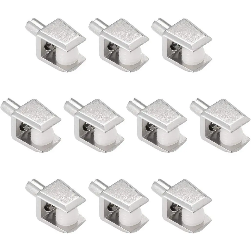 Glass Shelf Brackets, 10 count Zinc Alloy Glass Shelf Clamp Pegs Support Clip Shaft Mount for 5-8mm Thickness
