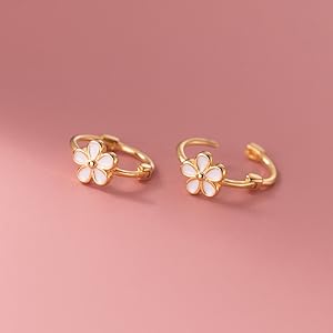 925 Sterling Silver Flower Huggie Hoops - Dainty Daisy Earrings for Cartilage & Helix, Waterproof Hypoallergenic Sleepers, Perfect for Ear Stacking