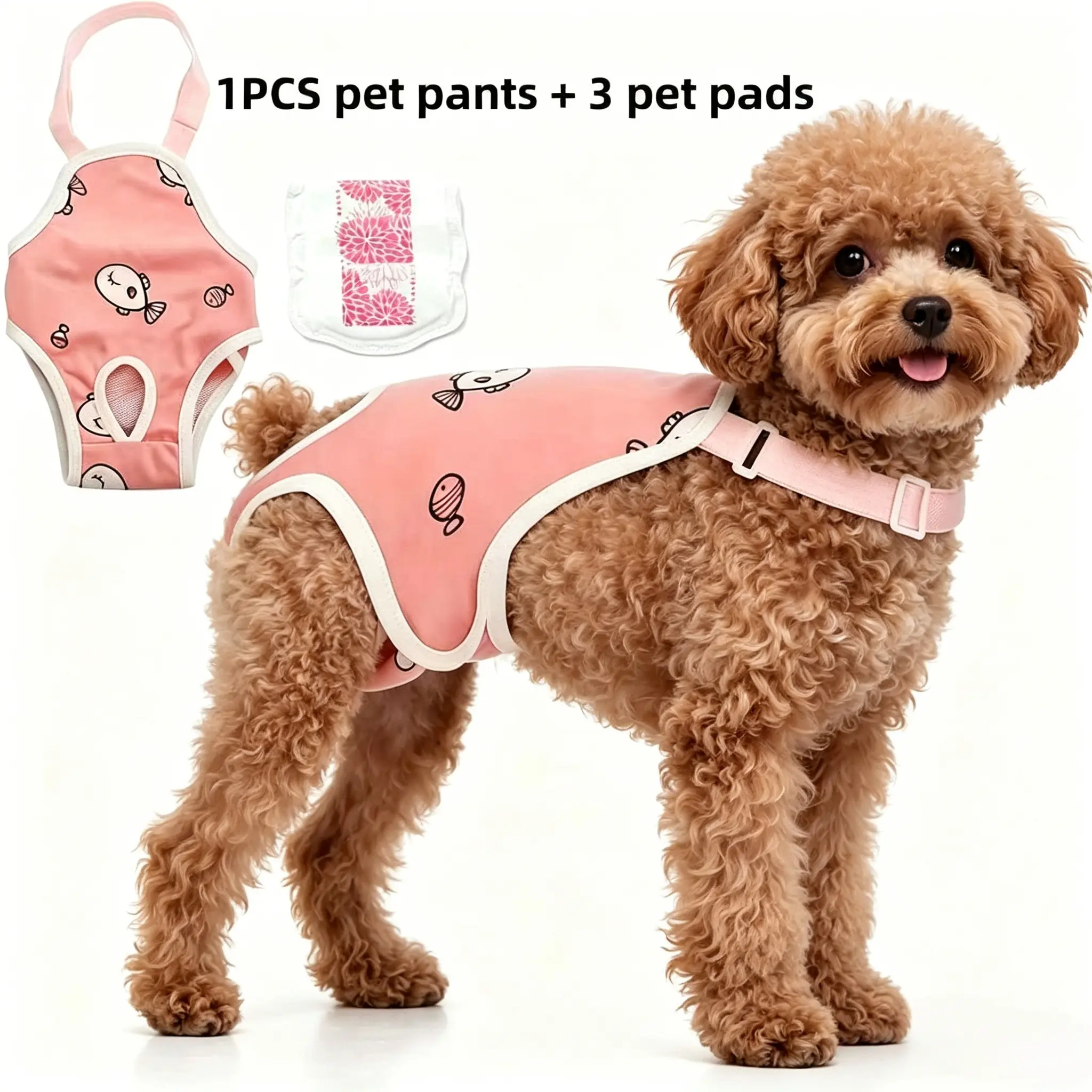 4-Piece Reusable Dog Period Underwear Set, Includes 3 Pads, Adjustable Breathable Mesh, Comfort Fit, Suitable for All Sizes, Female Dogs