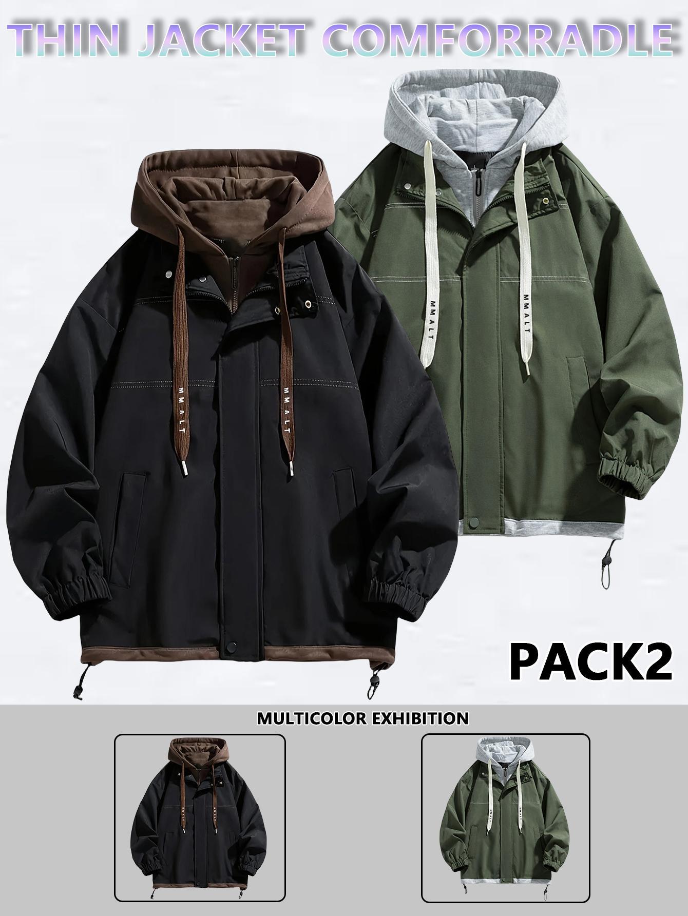 Men's Zip Up Hoodie Coat, Casual Loose Long Sleeve Hooded Sweatshirt Jacket for Daily Wear, Fake Two-Piece Jacket, Men's Clothing for All Seasons, Zip Hooded Longsleeves Menswear Halloween Gifts SpringStatements