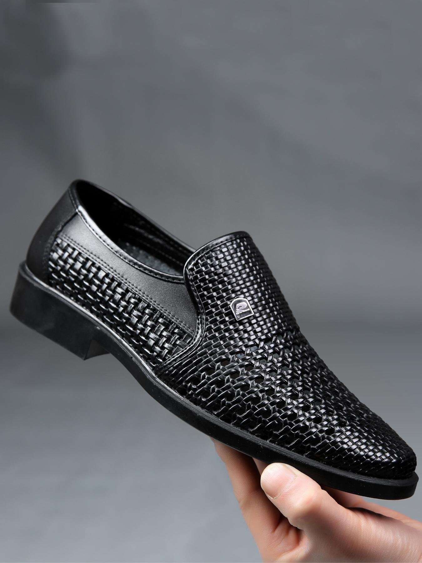 Men's Summer Hollow Out Shoes, Breathable PU Leather Formal Shoes, Business Office Casual Outdoor Footwear, Less Than Ankle Height, Rubber
