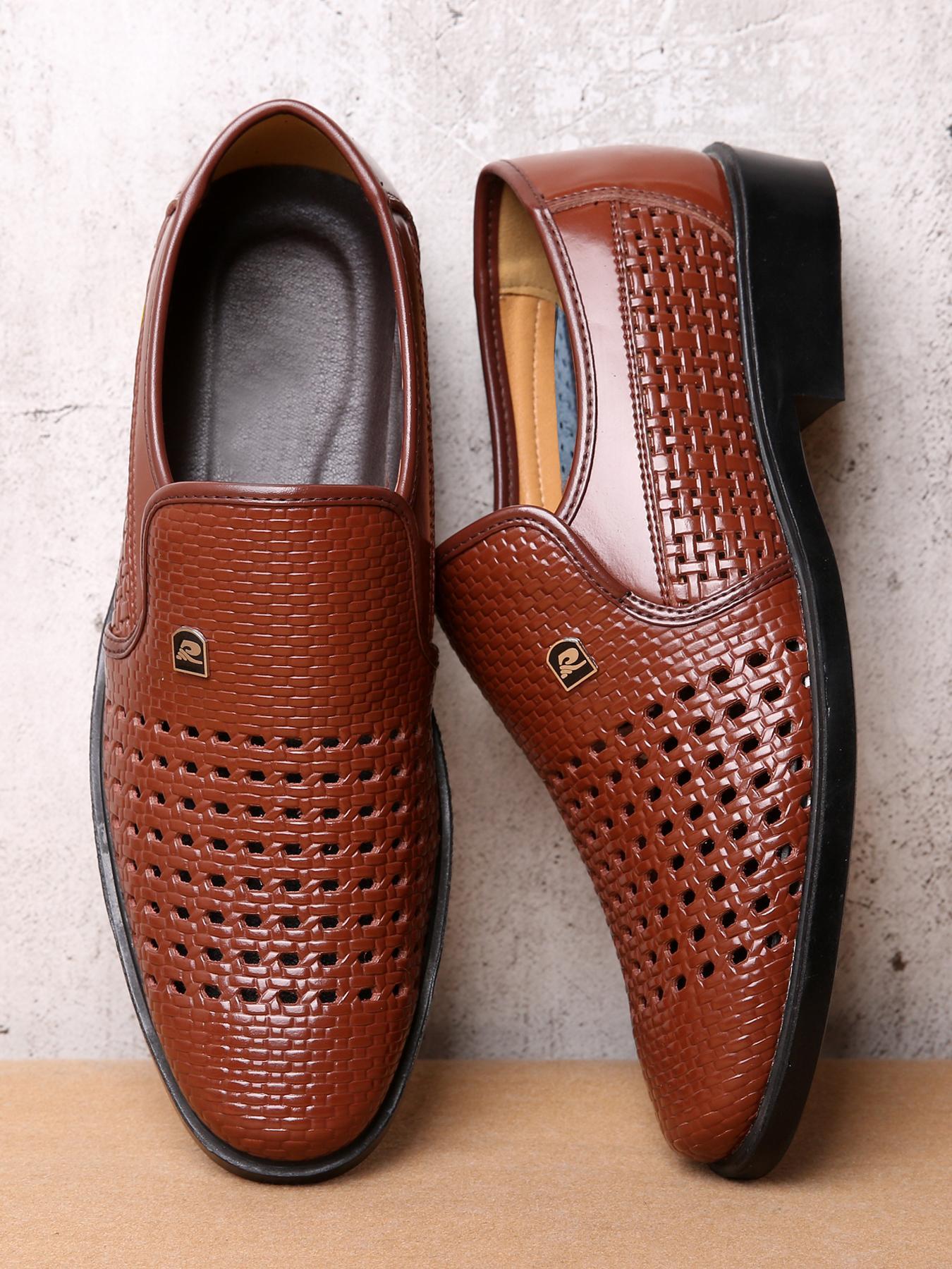 Men's Summer Hollow Out Shoes, Breathable PU Leather Formal Shoes, Business Office Casual Outdoor Footwear, Less Than Ankle Height, Rubber