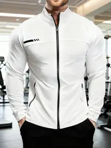 Men's Fall Winter Fitness Sportswear Hoodie, Elastic Tight Fit Top, Printed Half-Zip Long Sleeve, Casual Gingham Pattern, All-Season Fitted Polo Shirt