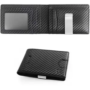 Clip Wallet Men Card Holder 10 Slots 1 ID Window RFID Blocking Black |  Box,Quick Access,Thumb Hole,Travel Essential,Water-resistant,Anti-scratch,Carbon Fiber Design,Bifold,Slim,Front Pocket