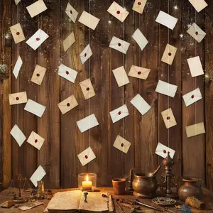 Vintage Envelope Garland Letter Hanging Banner Floating Cards for Halloween Magic Theme Bday Decorations Baby Shower Holiday Home Magical Birthday Party Classroom Grad Wizard Party Supplies