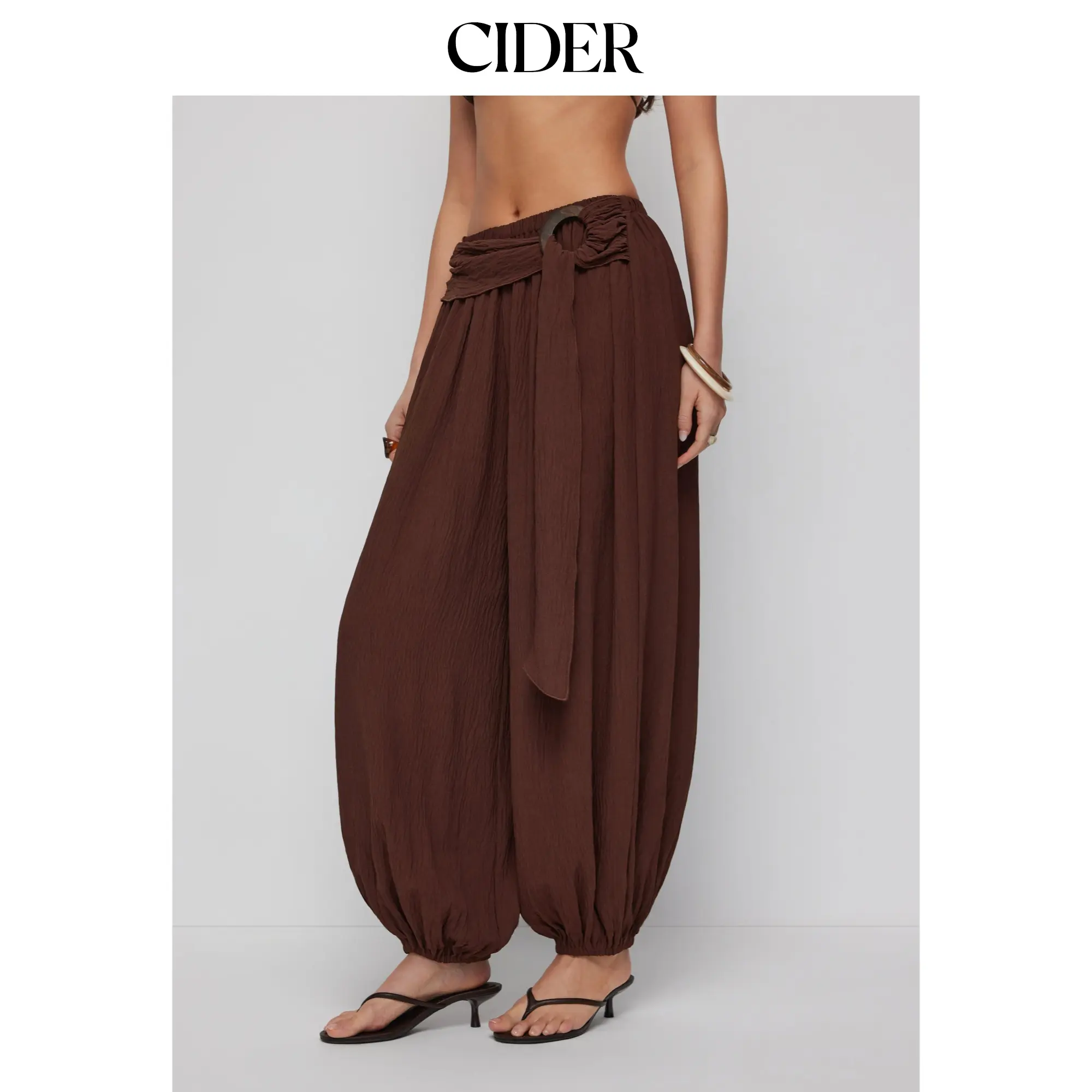 Cider Textured Mid Rise Belted Oversized Jogger Trousers