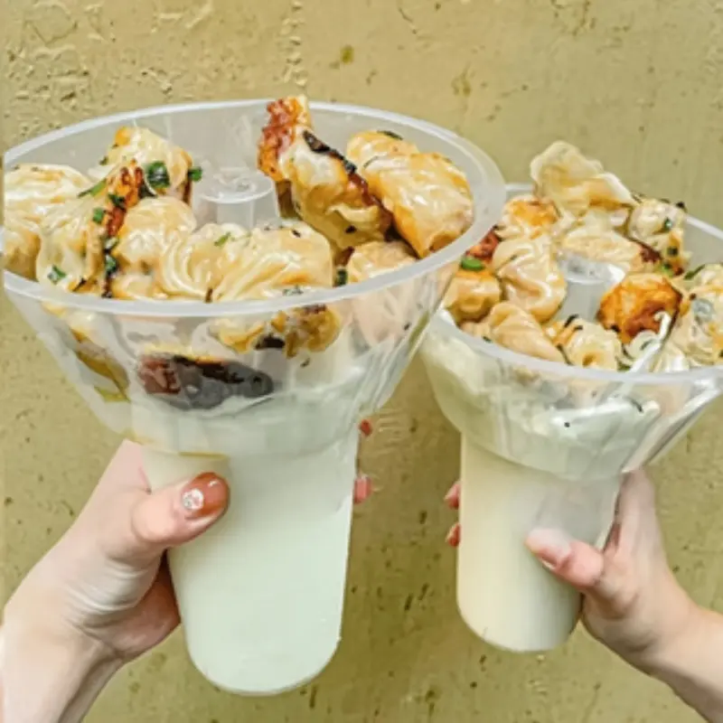 10pcs These disposable plastic Beverage Cups come with a snack bowl and straw, making them perfect for serving juice, hot pot, milk tea, and party drinks.