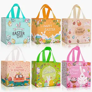 Easter  Bags with Handle,  Easter Basket Non-Woven Bunny  Goodie Bag Easter Egg Hunt Bags for Easter Party