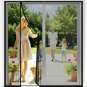 Magnetic Closure Screen Door, Reversible Mesh Door Screen Fits 72" x 80" Door, Heavy-Duty Magnetic Mesh Curtain for Sliding Door and French Door, Self-Sealing, Portable Patio Screen (74" x 81")