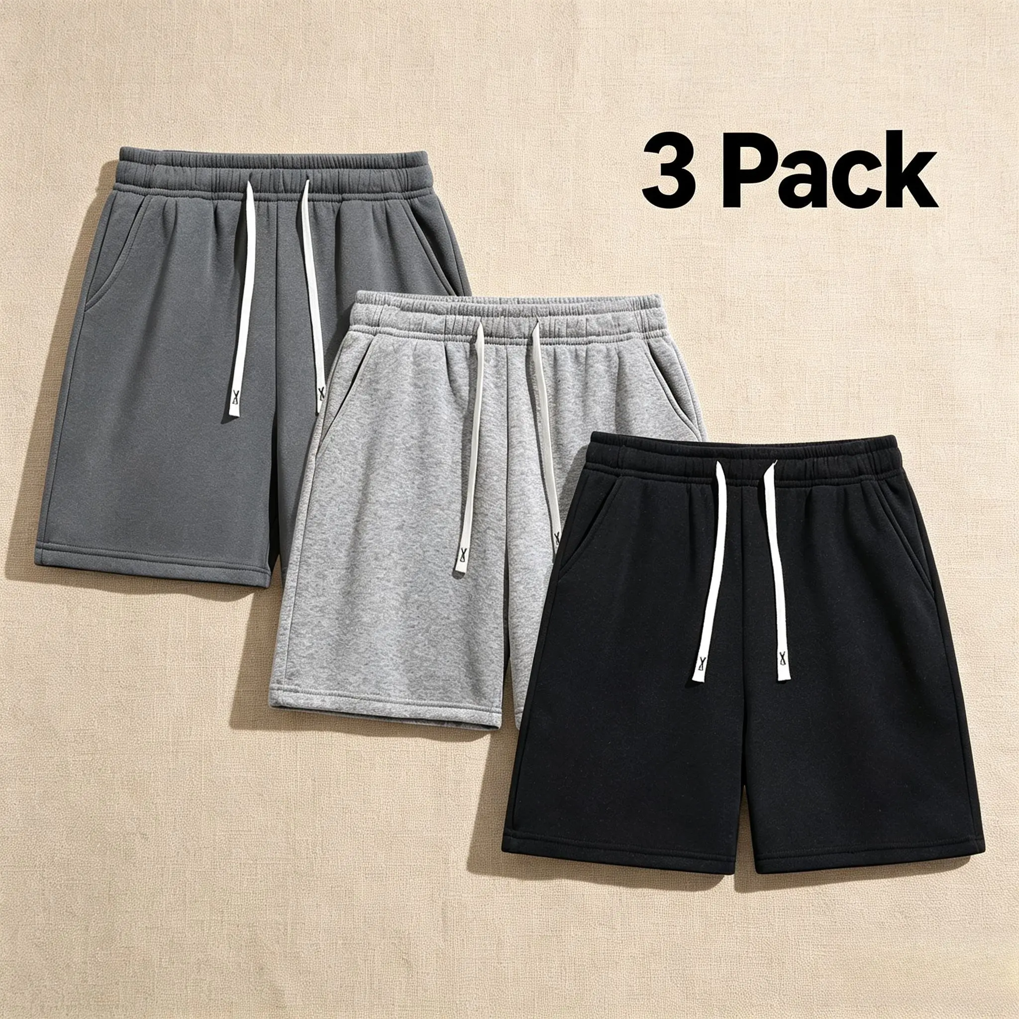 3 Pack Men’s Solid Loose Drawstring Sport‑style Bottoms, Aesthetic‑focused shorts for the summer For Relaxed Outfit Combination And Suitable Matching With Multiple Upper Garments