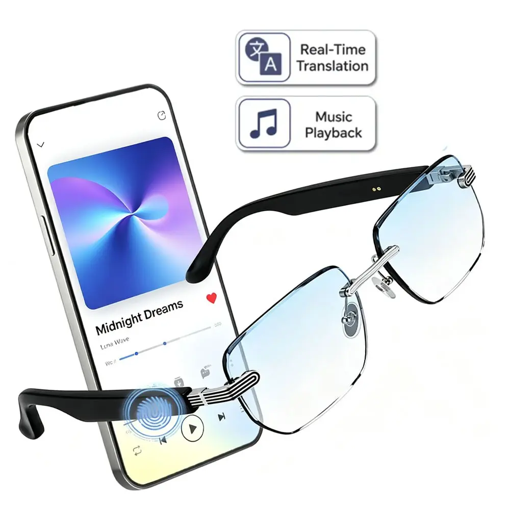 AI Bluetooth Smart Glasses, AI Voice Assistant, Instant Translation Supporting 130+ Languages, Touch-to-Capture Camera, Bluetooth Music & Hands-Free Calls, Transparent Frame, Smart Travel & Business Communication