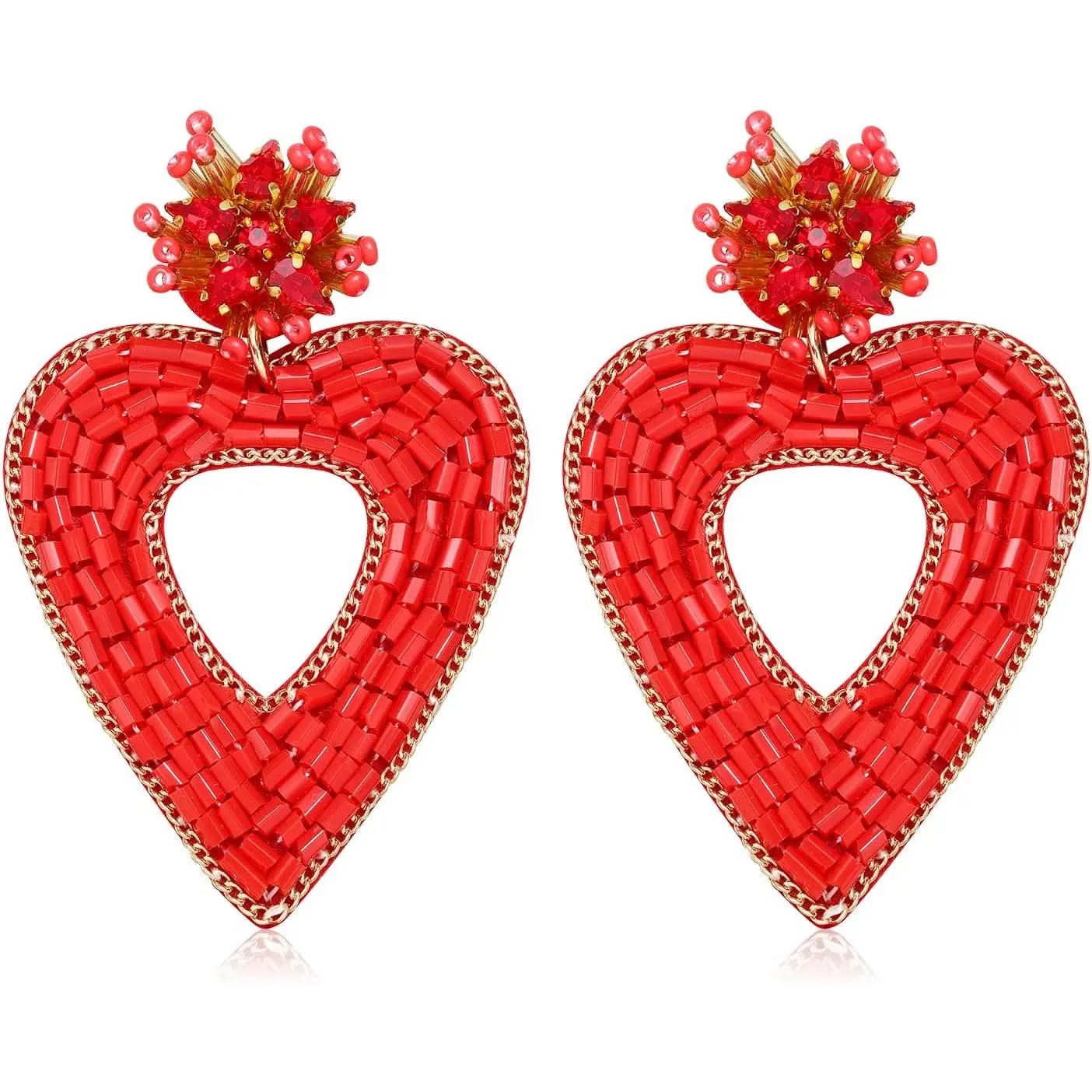 Valentine’s Day Earrings Beaded Heart Drop Earrings Edged in  beading Fashion Trendy Big Love Dangle Earrings for Women Statement