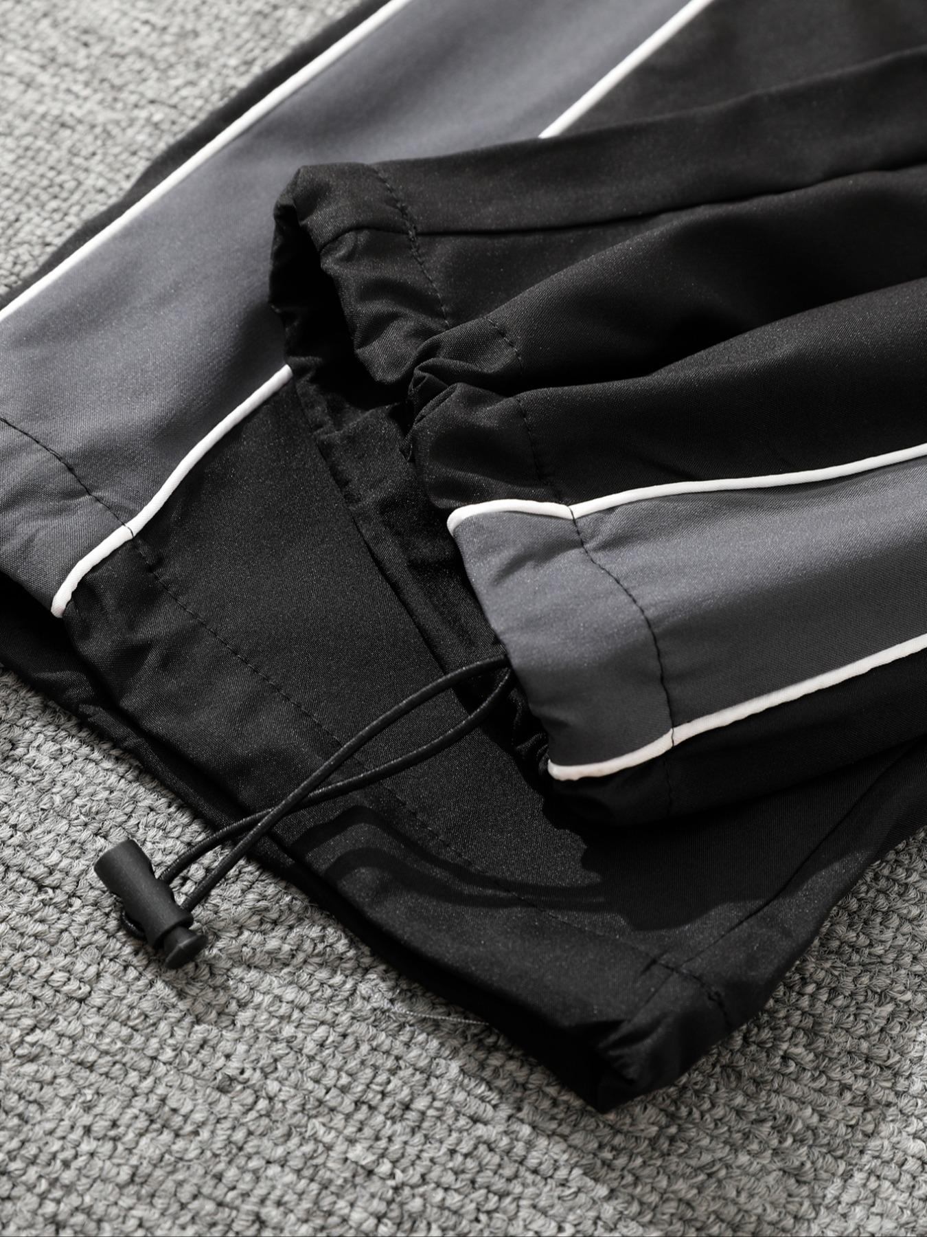 Men's Fashion Casual Sports Pants, Side Color Block Patchwork, American Vintage Style, Adjustable Elastic Waistband, Daily Wear, Breathable Athletic Bottoms