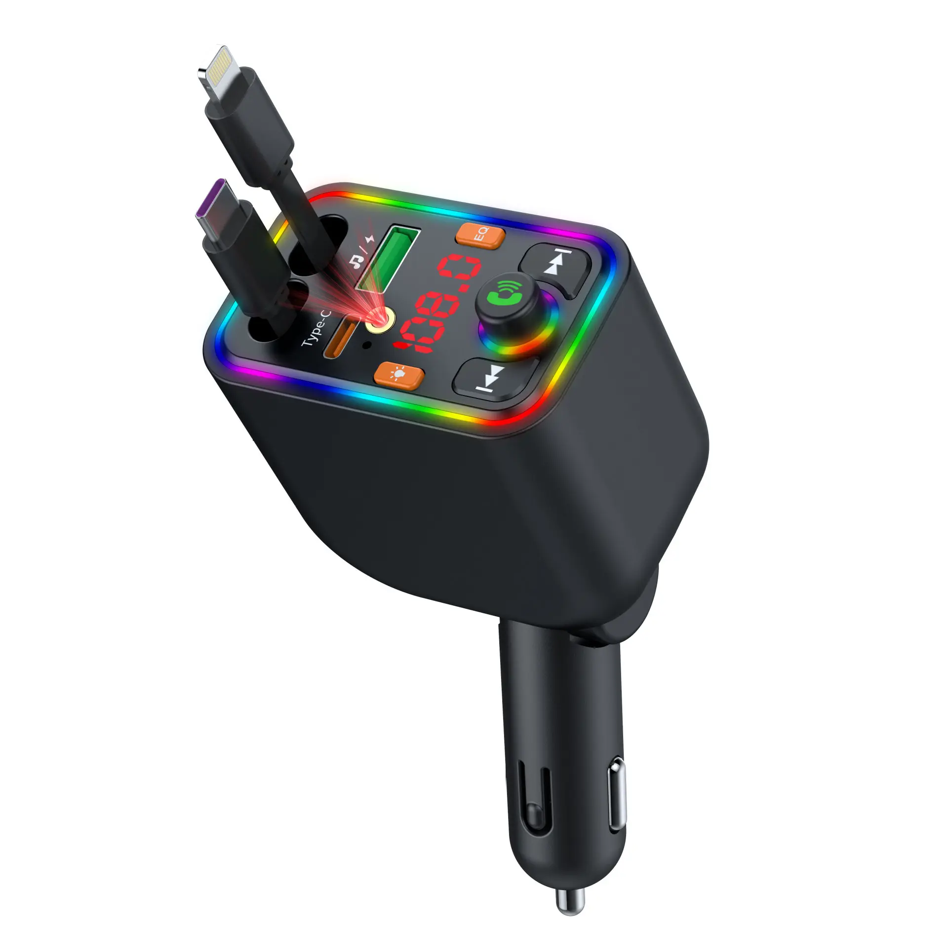 Bluetooth Car FM Transmitter Fast Charger with Star Projection Ambient RGB Light Handsfree Call MP3 Music Player Dual USB Type C Charging Port Car Interior Decor Accessory for Daily Road Trip Driving Use
