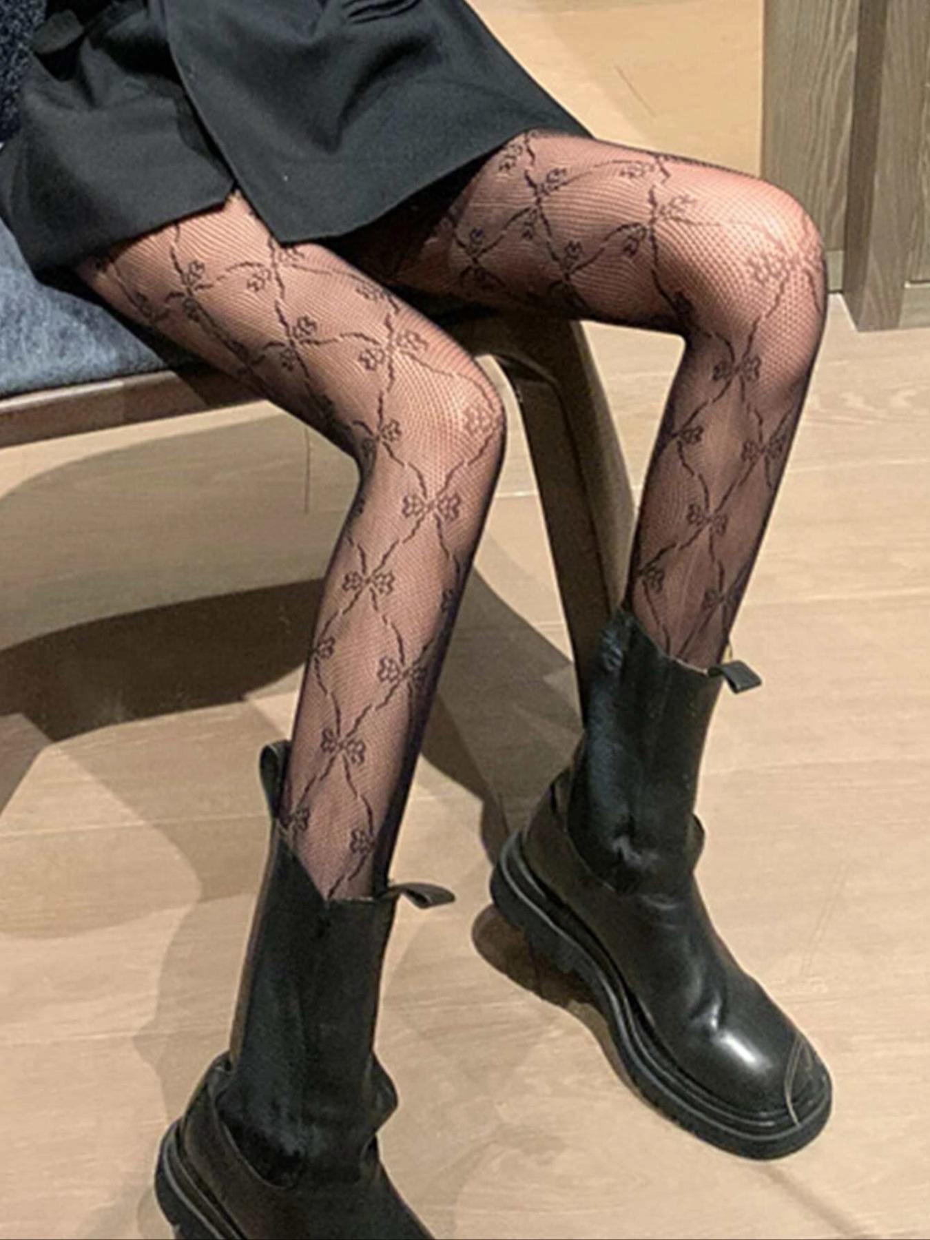 Women's 1 Pair Bow Print Fishnet Tights, Breathable Comfortable High Stretch Nylon Pantyhose for Daily Wear, Ladies Summer Clothes Fit