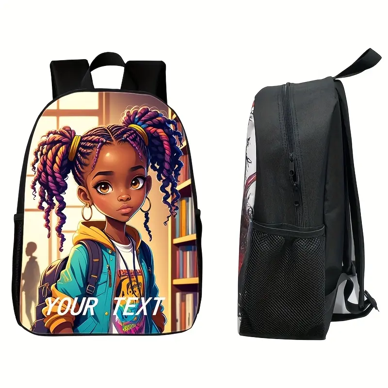 Customizable African Girl Art Print Backpack Durable 600D Oxford Cloth School Bag Adjustable Breathable Strap Large Capacity Fits 15in Laptop for Kids Teens School Travel Outdoor Use, One-Piece