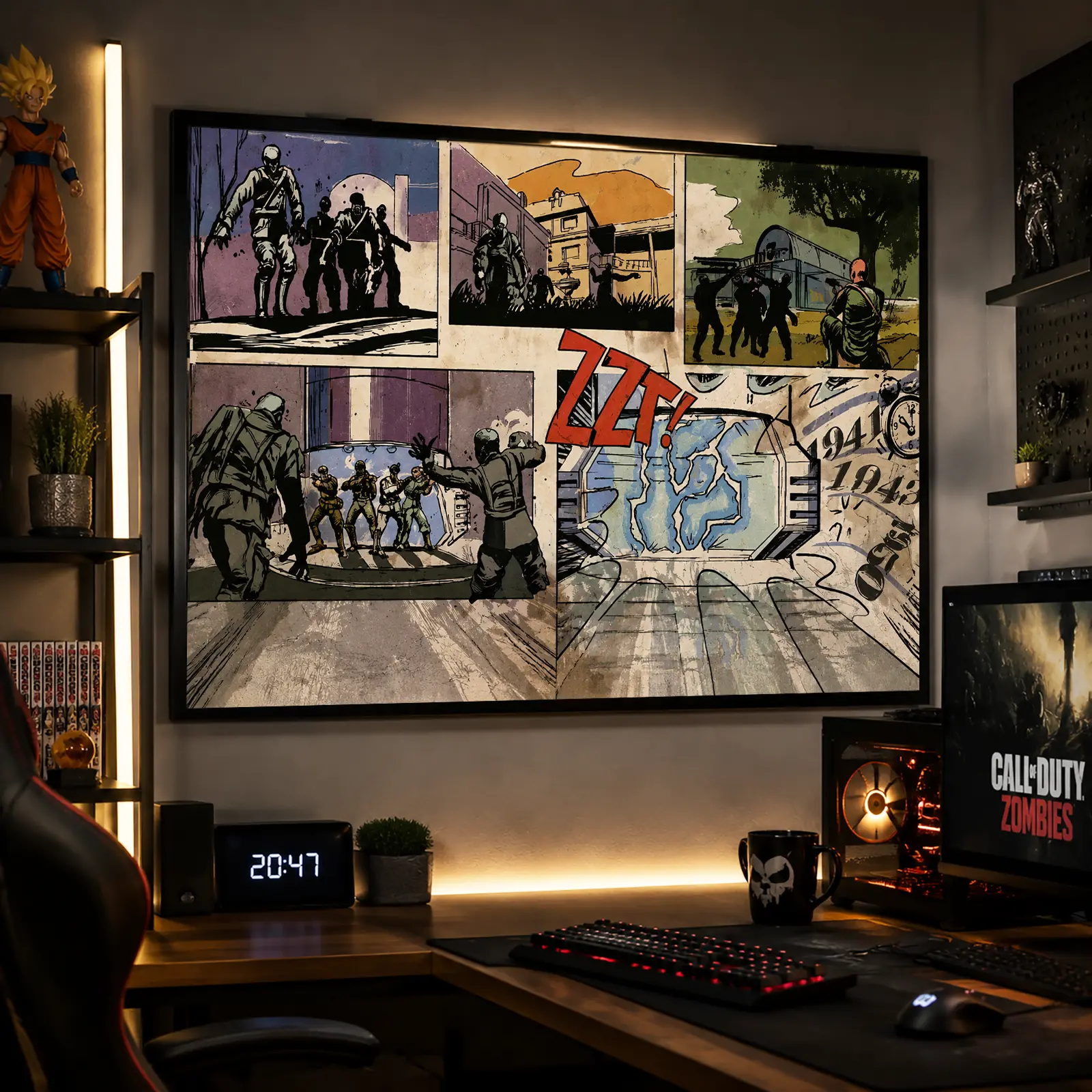 Call of Duty Black Ops Zombies Canvas Poster Vintage Gaming Wall Art, Retro Comic Battle Style Canvas Print for Gamer Room Setup, Man Cave Bedroom Decoration, Video Game Fan Gift