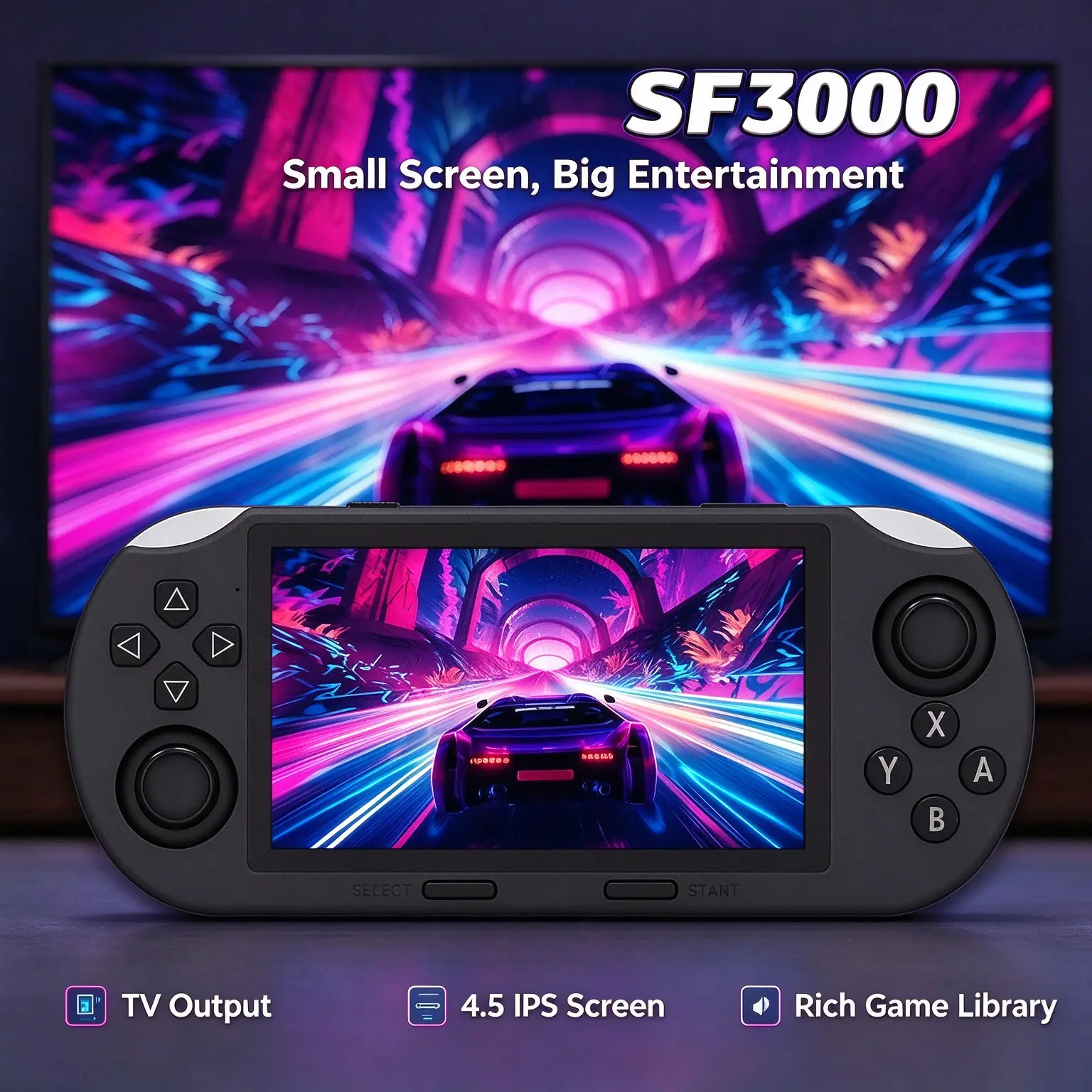 SF3000 Retro Handheld Game Console with Dual Joysticks, 2000 Classic Games, Video Game Arcade, Multi-Emulator, Mini Portable Game Player, MP3/4 TV Output, Gift for Kids/Guys/Girls