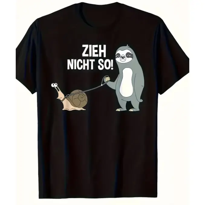 Oversized Comfort Cotton Graphic Tee, SummerVibes,Sloth Walking Snail Zieh Nicht So German Text Fashion Outfit, Cute Slow Pace Cartoon Casual Shirt, Ideal Valentine Holiday Present For Him Her Animal Cartoon Fans