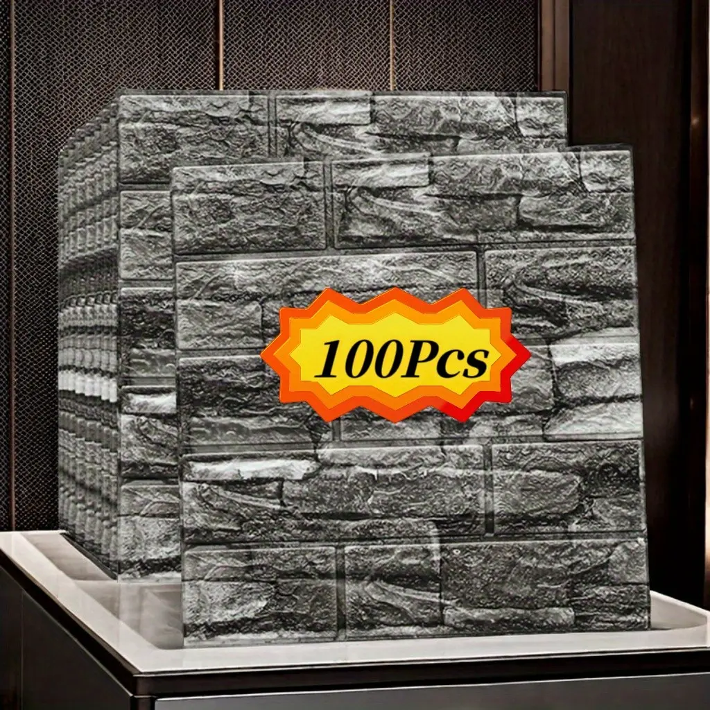 100pcs 3D Foam Brick Wall Stickers, Interior Wall, Self-Adhesive, Easy Clean Kitchen & Bathroom Decor, Perfect for Living Room & Bedroom, 35x38cm