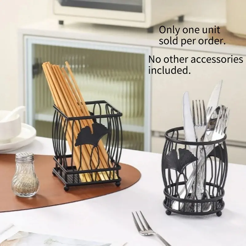 New Multifunctional Storage Cylinder Kitchenware-Iron Art Apricot Leaf Design Pen Holder & Kitchen Knife, Fork, Spoon, and Chopstick Drainer