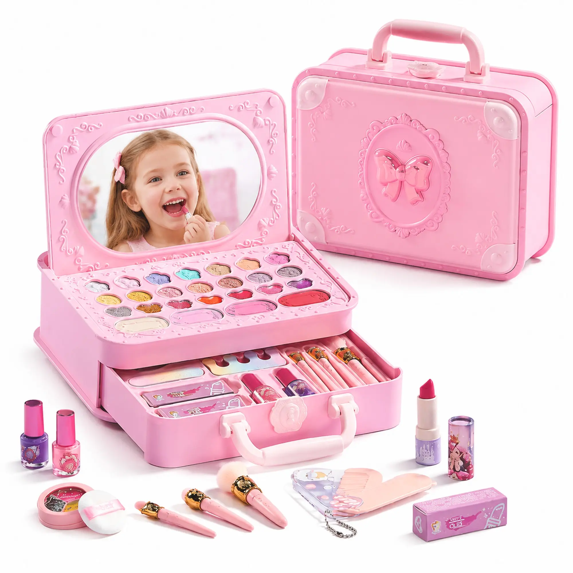 67/39 Piece DIY Makeup Set for Kids, Washable Role Play Toy, Includes Mirror and Nail Polish, Perfect Birthday Gift for Girls Ages 3-12