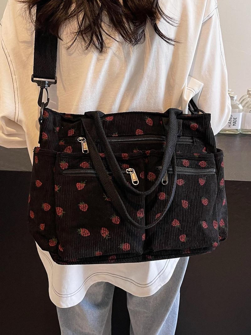 Women's Strawberry Pattern Tote Bag, Large Capacity Shoulder Bag for Daily Used, Casual Shopping Bag, Casual Trendy Versatile High-quality Daily Commuting Bag, Girl Fashionable Bag