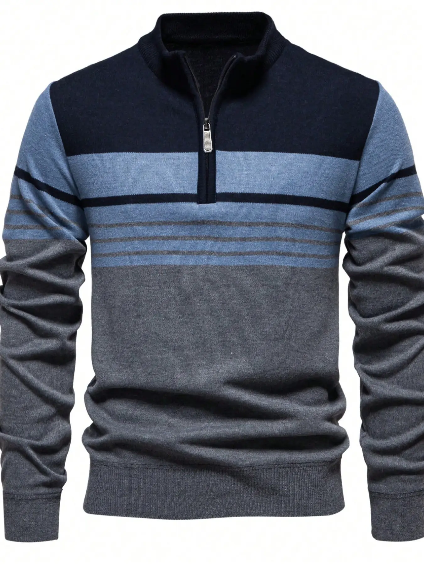 Men's Casual Long Sleeve Pullover Sweater, Knit Jumper Half-Zip Design, Spring & Fall Fashion, Thin Fabric, Fitted Style, Knitwear