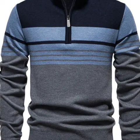 Men's Casual Long Sleeve Pullover Sweater, Knit Jumper Half-Zip Design, Spring & Fall Fashion, Thin Fabric, Fitted Style, Knitwear, Casual Stylish Menswear