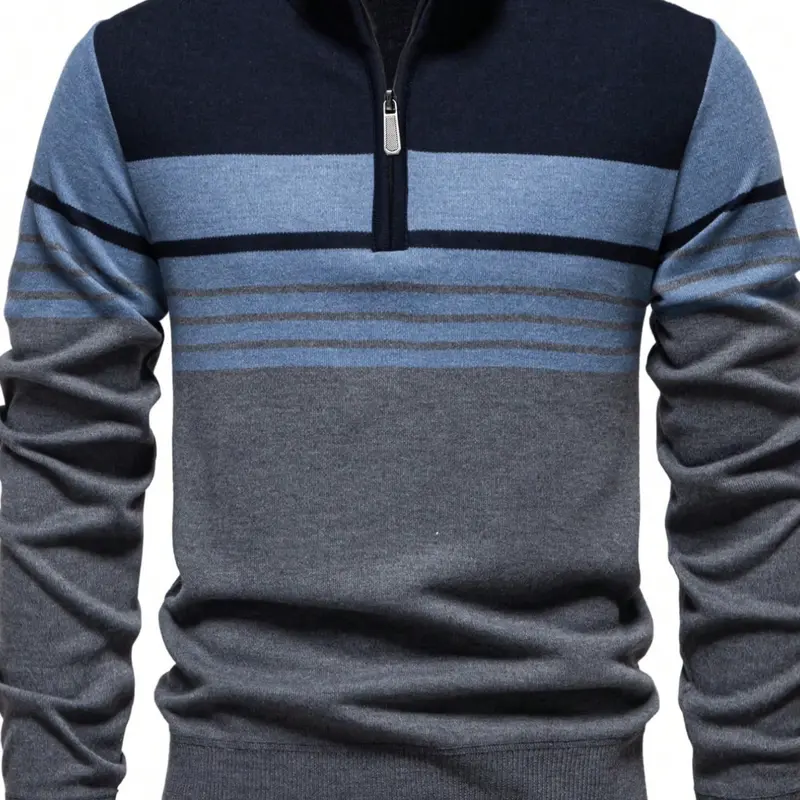Men's Casual Long Sleeve Pullover Sweater, Knit Jumper Half-Zip Design, Spring & Fall Fashion, Thin Fabric, Fitted Style, Knitwear, Casual Stylish Menswear